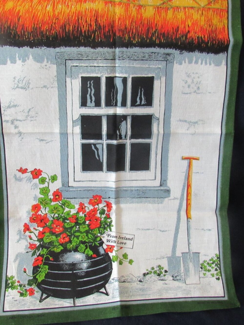 Irish Thatched Cottoge  Linen Tea Towel.